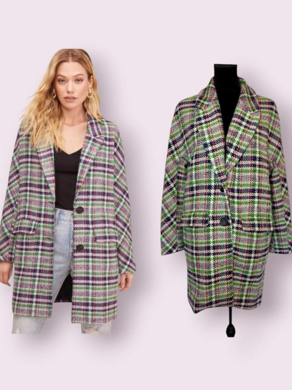 ASTR The Label Keller Plaid Wool Blend Coat Plaid Size Medium